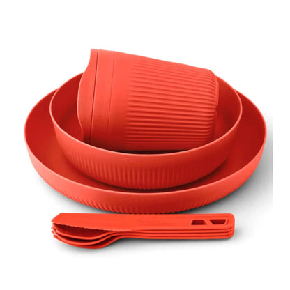 Includes: Plate, Large Bowl, Insulated Mug, Knife, Spork, Spoon, Fork