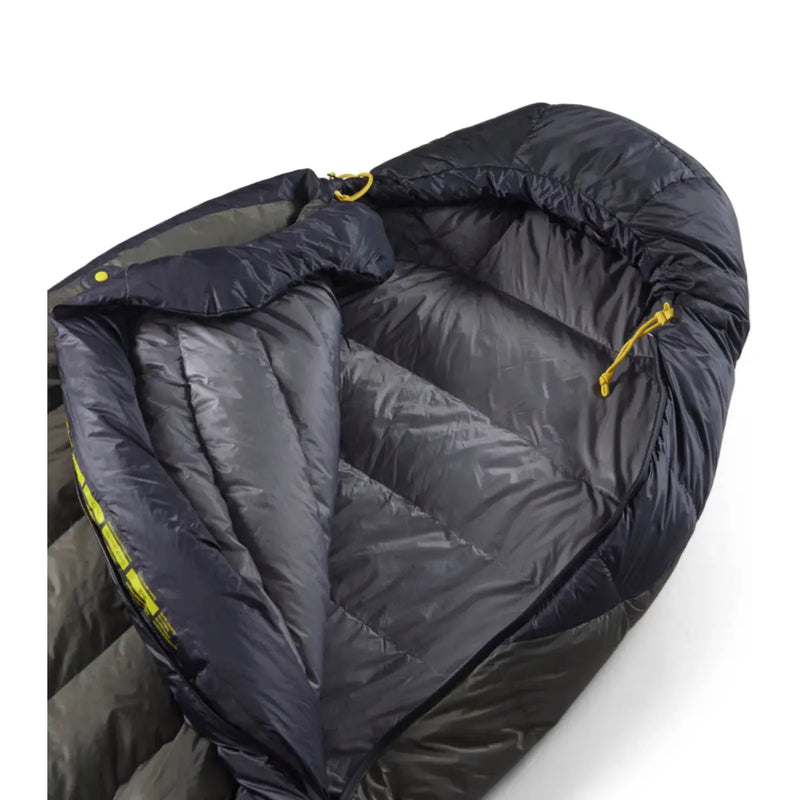 Front draft collar is fitted around the neck and oversized at the shoulders to retain warmth