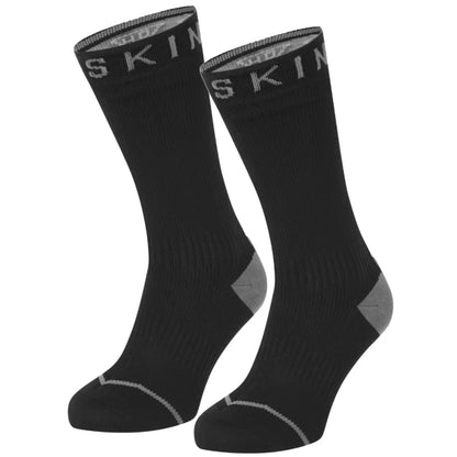  Sealskinz Waterproof All Weather Mid Length Sock with Hydrostop - Black / Grey - Small