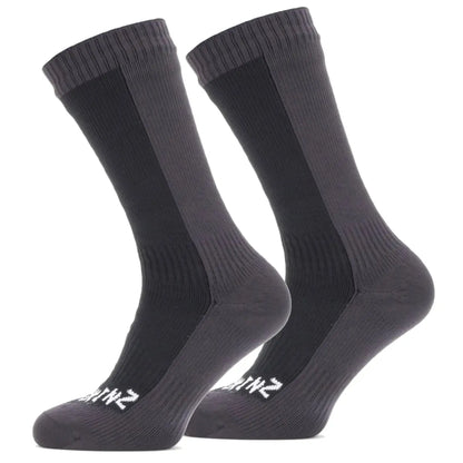 Sealskinz Waterproof Cold Weather Mid Length Socks - Black / Grey - Small