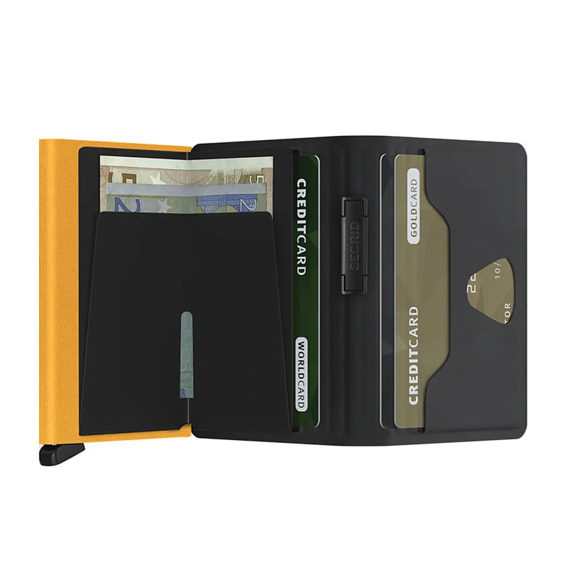 Holds 4 extra cards, banknotes and business cards