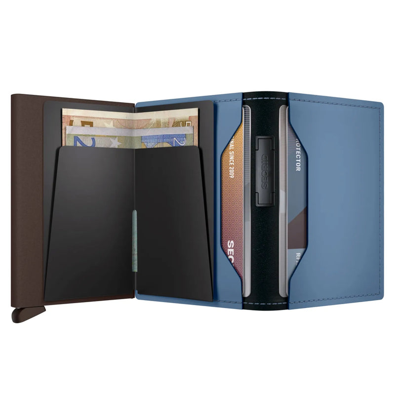 Secrid Bandwallet Compact RFID Wallet - Matte Steel Blue / Brown
