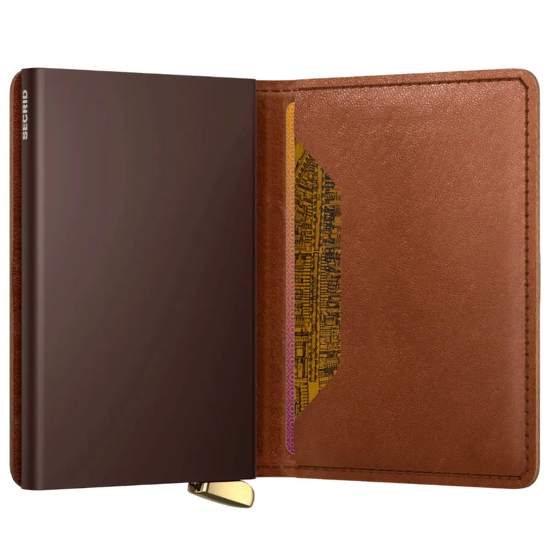Secrid Premium+ Slimwallet Compact RFID Wallet - Emboss Lines Cognac+