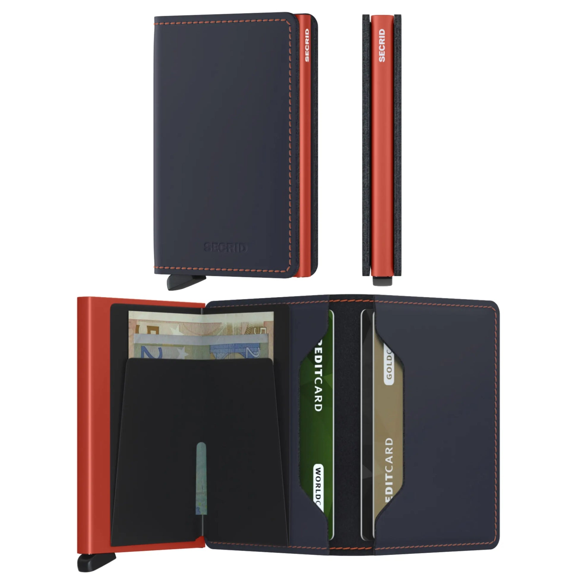  Secrid Slimwallet - Compact Wallet - Matte Leather - Night Blue / Orange