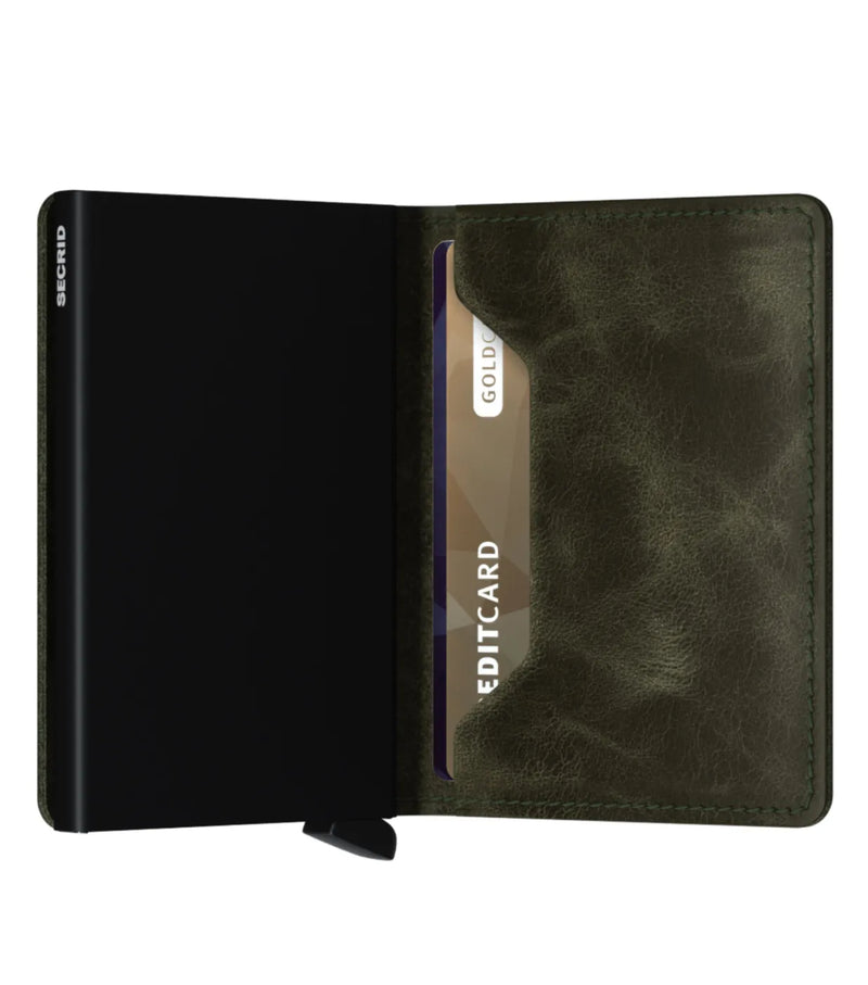 Secrid Slimwallet Compact RFID Wallet - Vintage Leather - Olive Black
