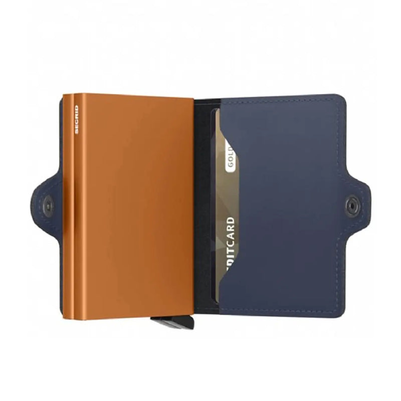 Secrid Twinwallet Compact RFID Wallet - Matte Night Blue / Orange