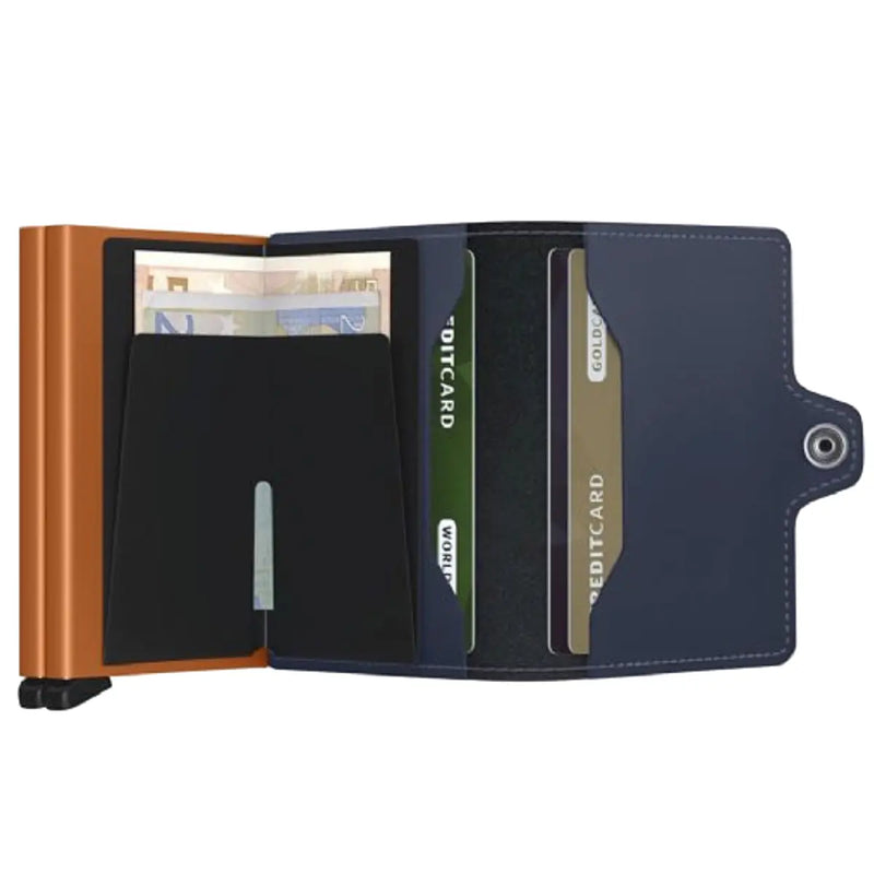 Secrid Twinwallet Compact RFID Wallet - Matte Night Blue / Orange