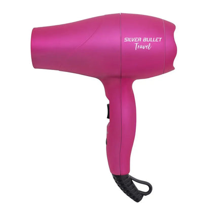 The mini hair dryer features a powerful 1200 watt airflow and two heat/speed settings 