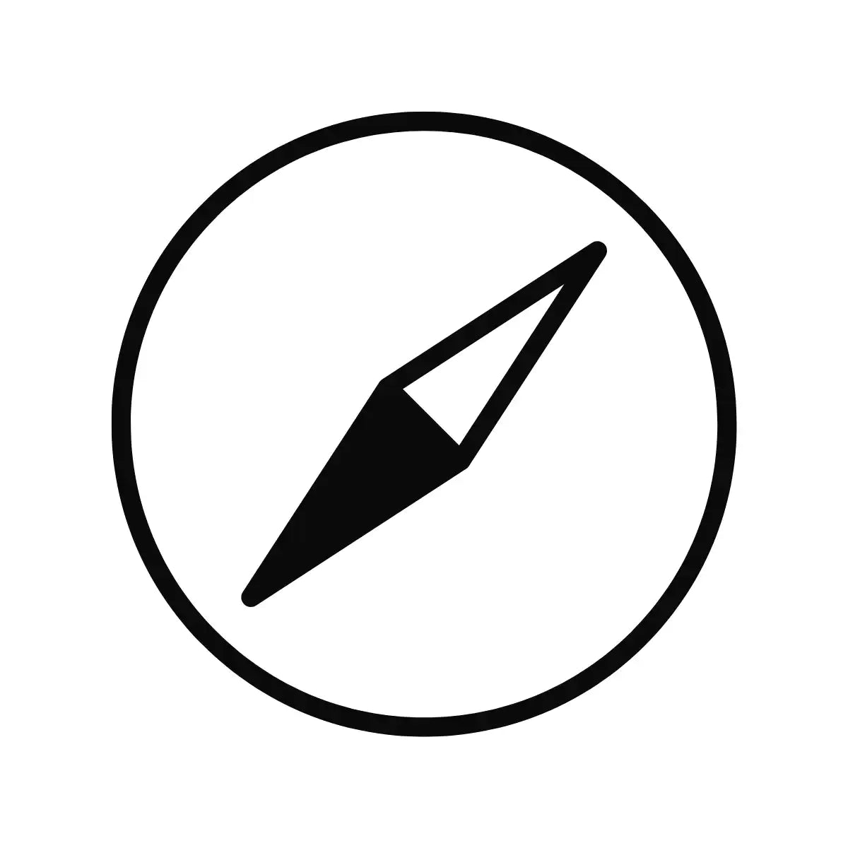 A simple black and white compass icon with a north-pointing needle.