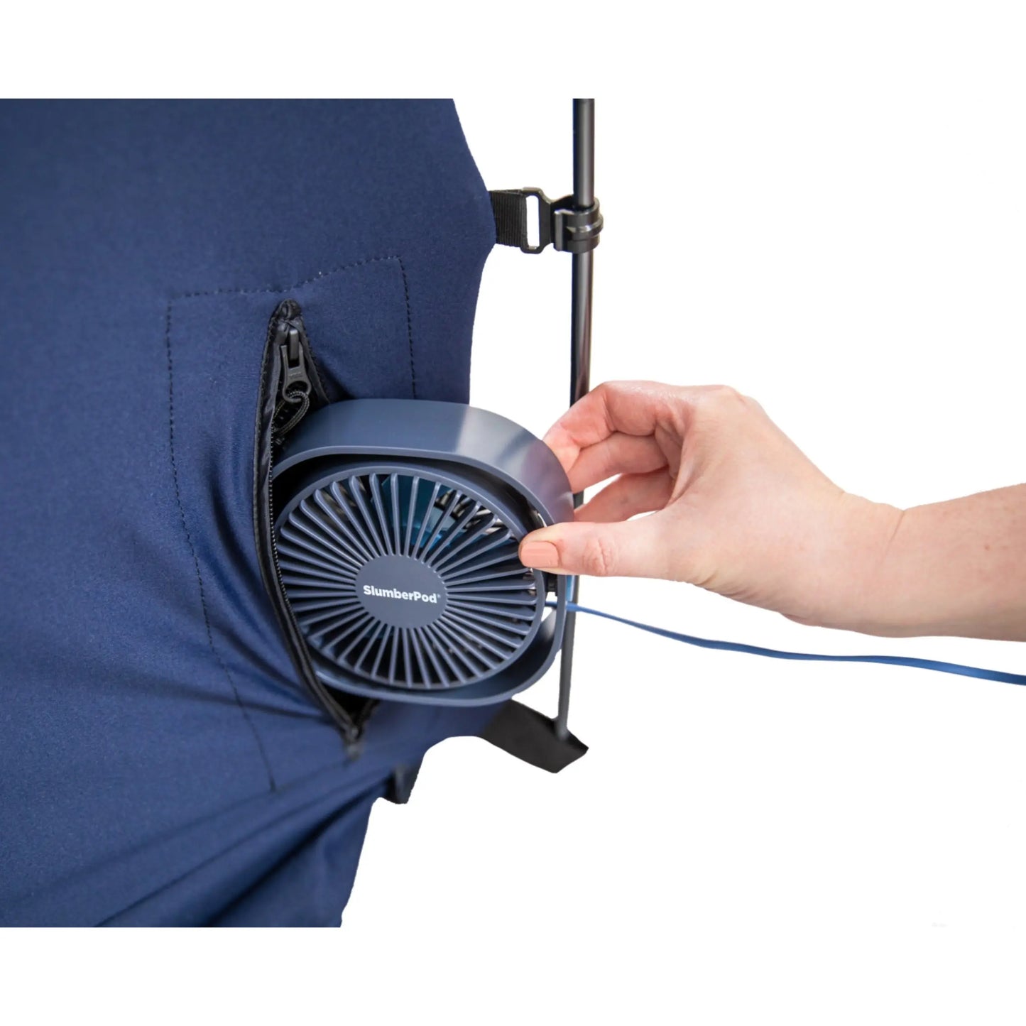 Adjustable angle gives flexibility when used in Slumberpod’s zipper pouch