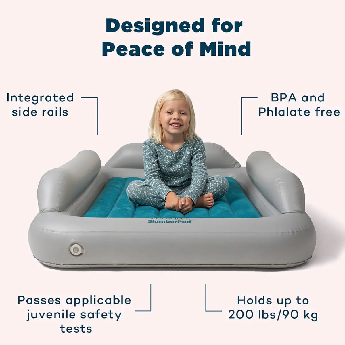 SlumberPod SlumberTot Inflatable Toddler Bed - Grey/Teal