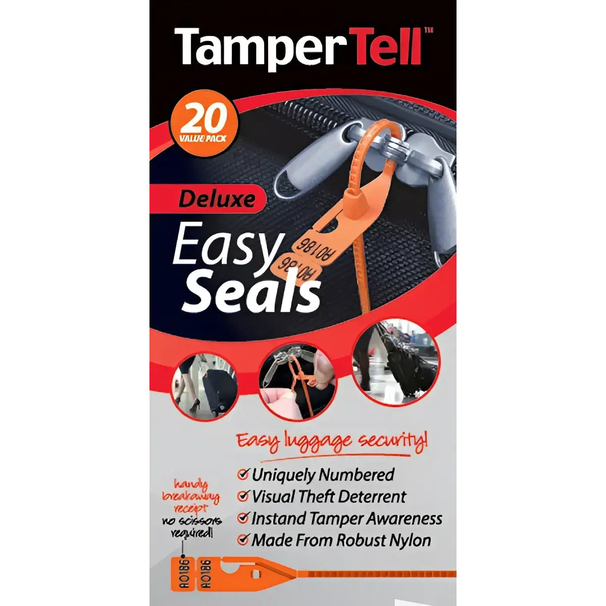 TamperTell Suitcase Deluxe Security Seals : 20 Pack