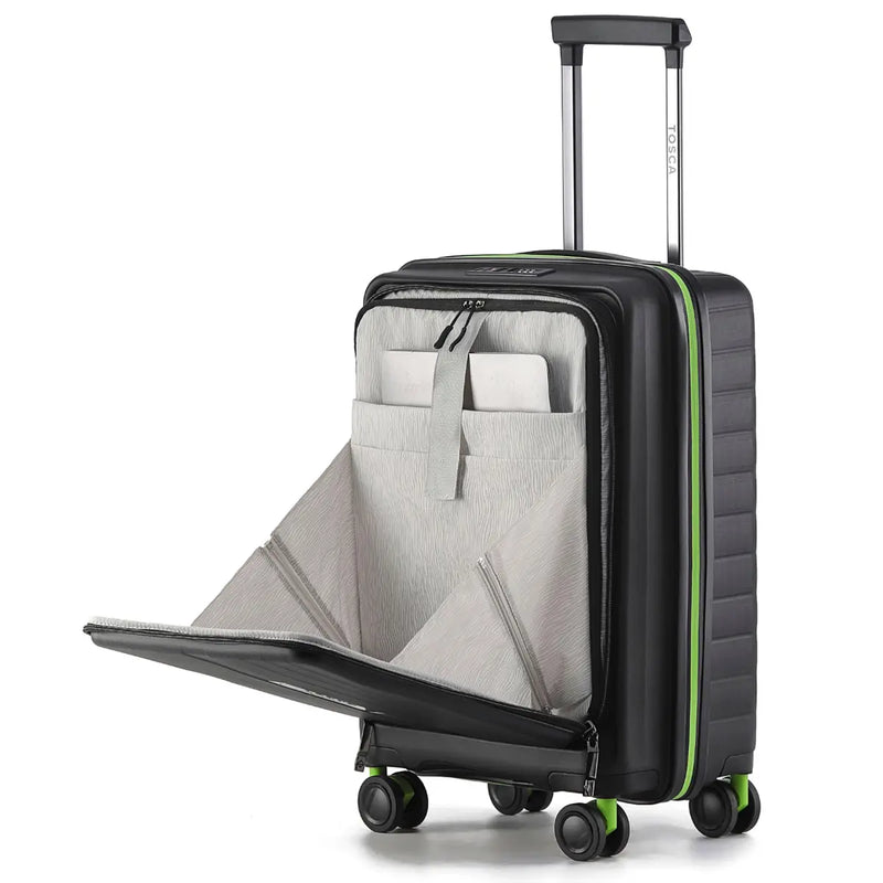 Tosca Cruiser 53 cm Front Opening 4-Wheel Carry-on Suitcase - Black / Lime