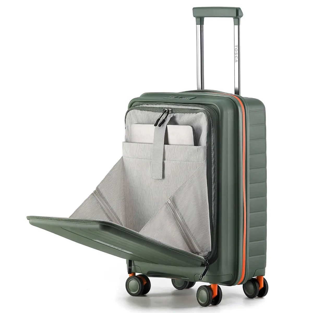 Tosca Cruiser 53 cm Front Opening 4-Wheel Carry-on Suitcase - Khaki / Orange
