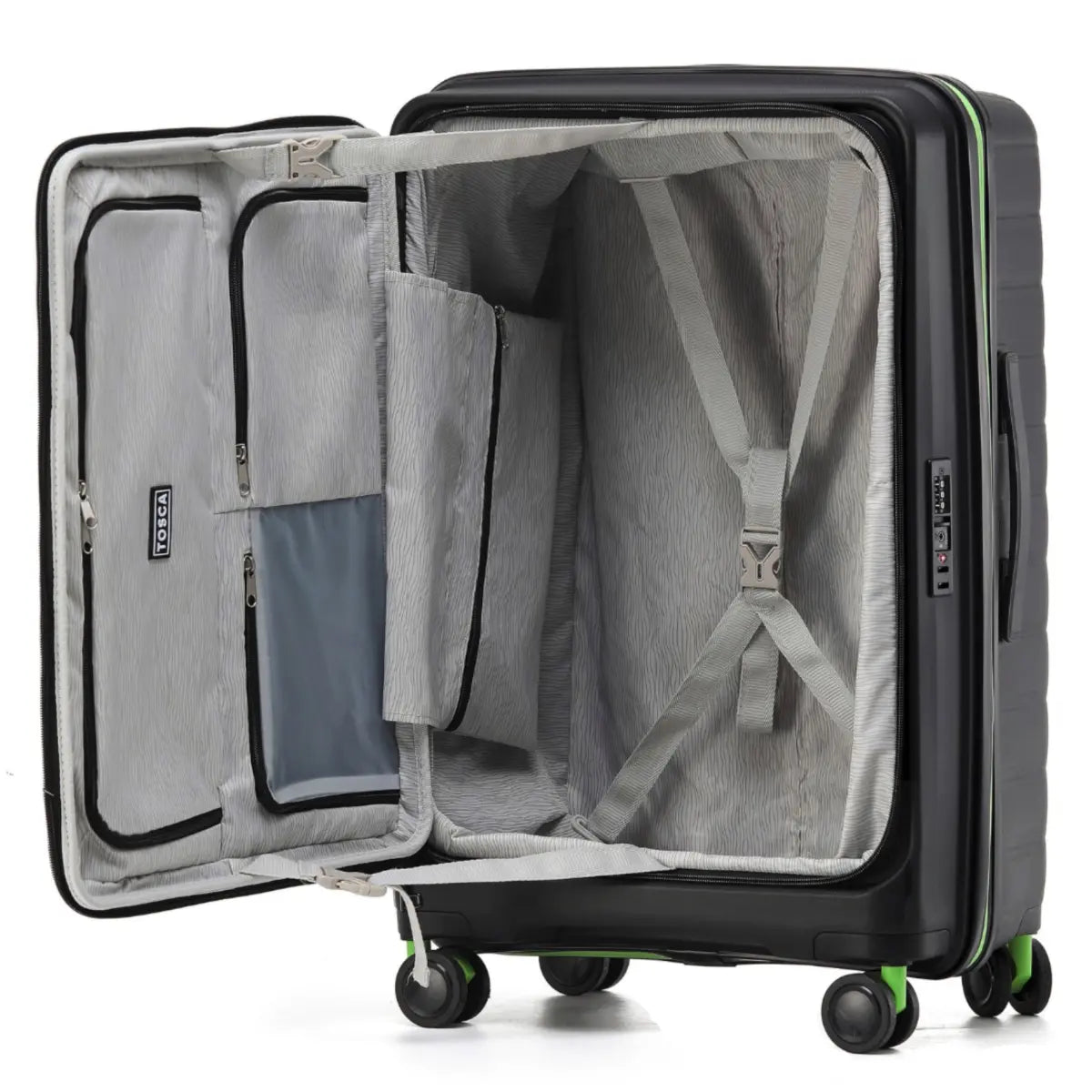 Tosca Cruiser 67 cm Front Opening 4-Wheel Expandable Suitcase - Black / Lime