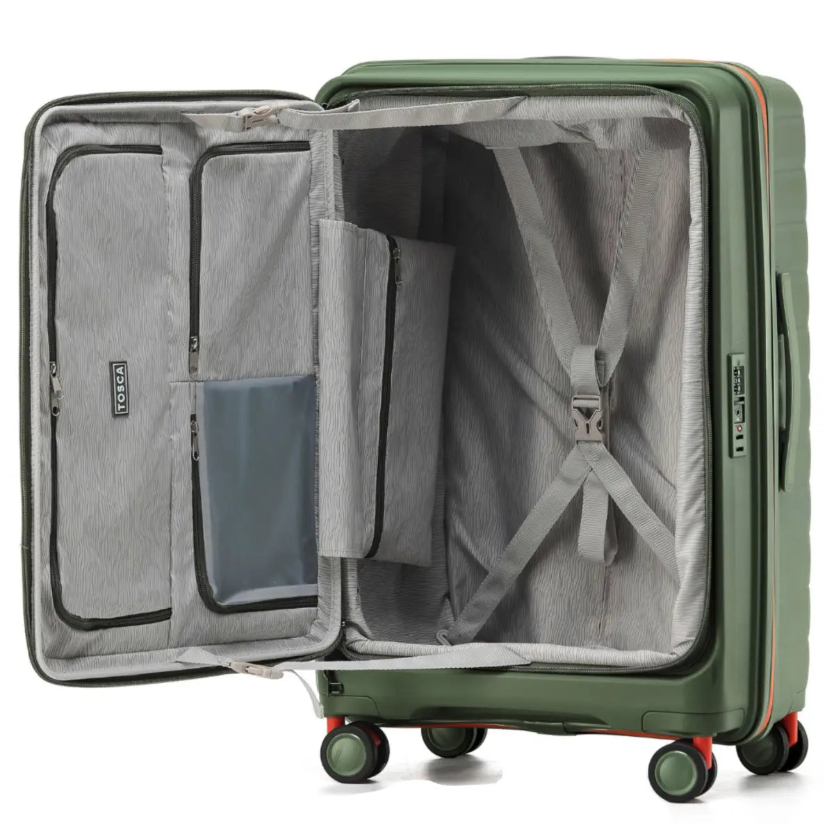 Tosca Cruiser 77 cm Front Opening 4-Wheel Expandable Suitcase - Khaki / Orange
