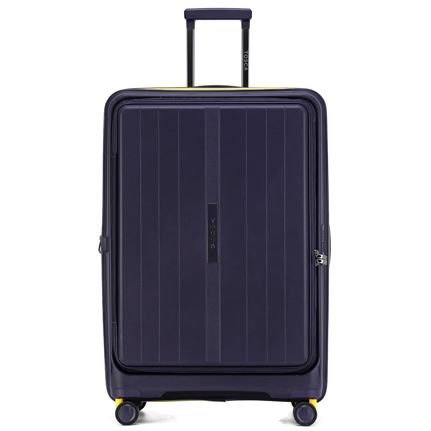 Tosca cruiser 77 cm hard-shell expandable suitcase in purple yellow with easy grip handle and vertical ribbed texture