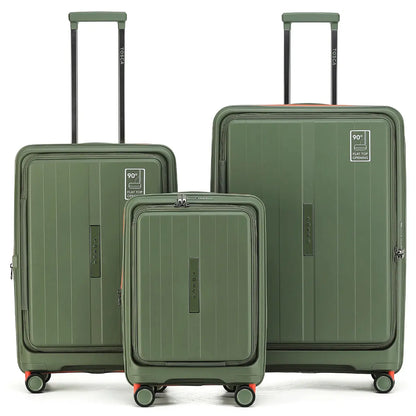 Tosca Cruiser Front Opening 4-Wheel Expandable Suitcase Set of 3 - Khaki / Orange (Small Medium and Large)