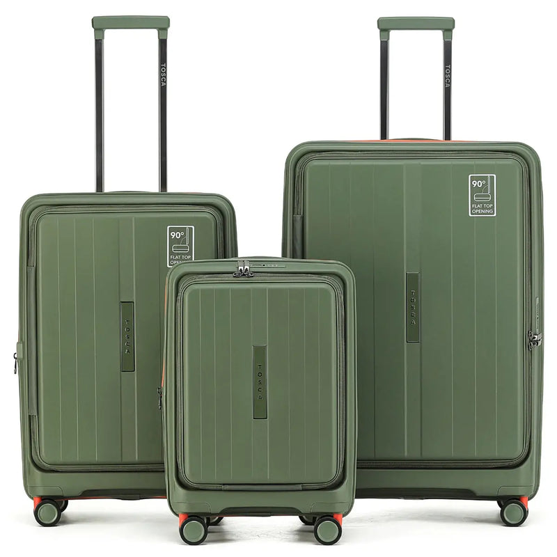 Tosca Cruiser Front Opening 4-Wheel Expandable Suitcase Set of 3 - Khaki / Orange (Small Medium and Large)