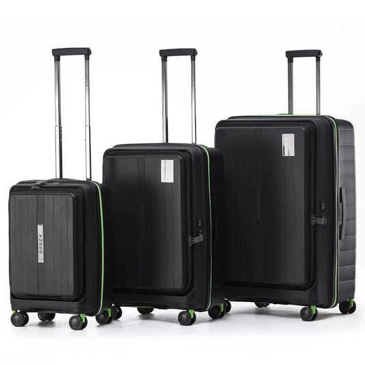 Tosca Cruiser Front Opening 4-Wheel Expandable Suitcase Set of 3 - Black / Lime (Small Medium and Large)