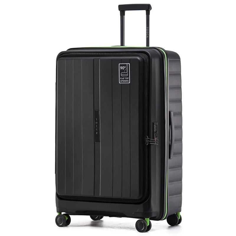 Tosca Cruiser Front Opening 4-Wheel Expandable Suitcase Set of 3 - Black / Lime (Small Medium and Large)