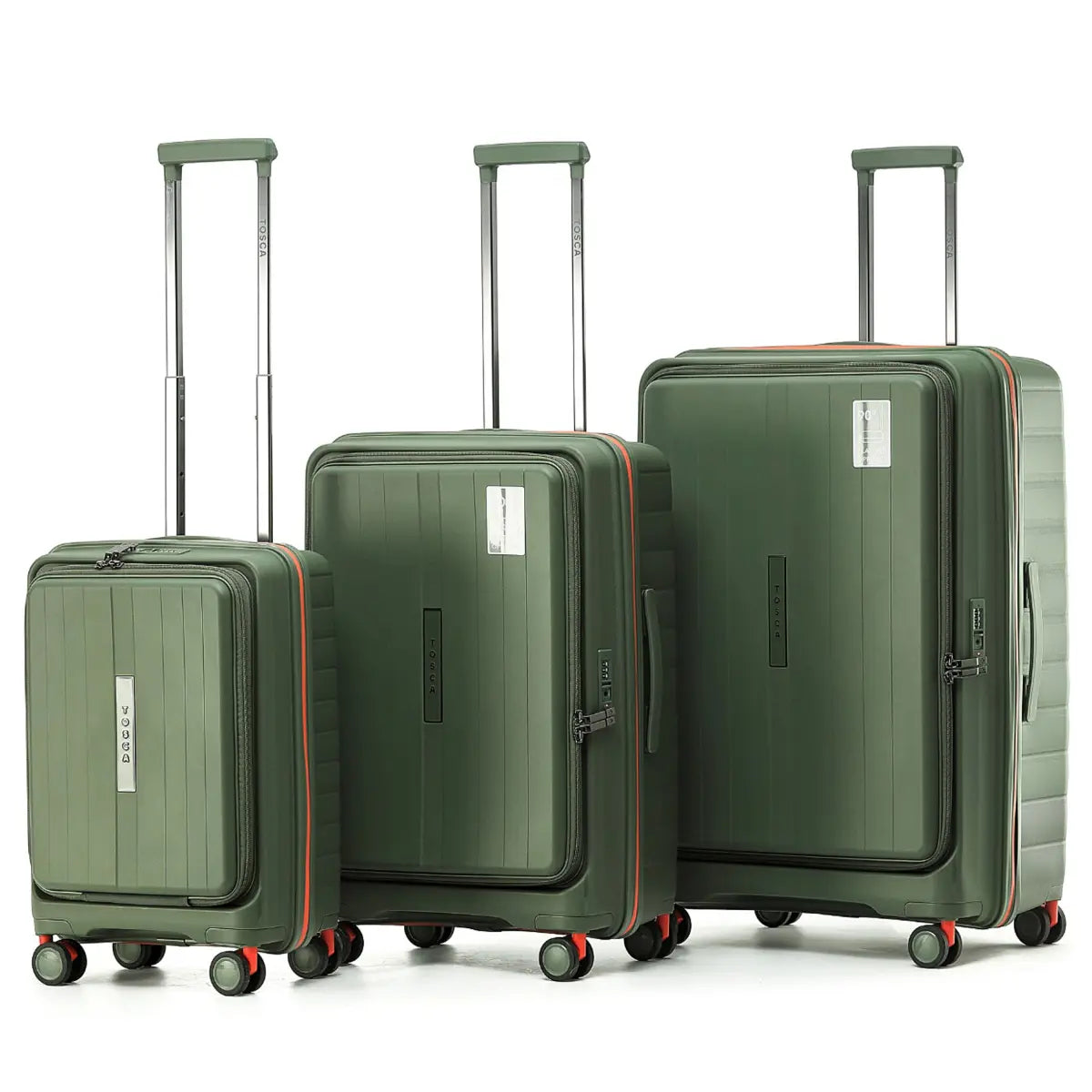 Tosca Cruiser Front Opening 4-Wheel Expandable Suitcase Set of 3 - Khaki / Orange (Small, Medium and Large)