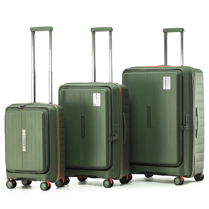 Tosca Cruiser Front Opening 4-Wheel Expandable Suitcase Set of 3 - Khaki / Orange (Small, Medium and Large)