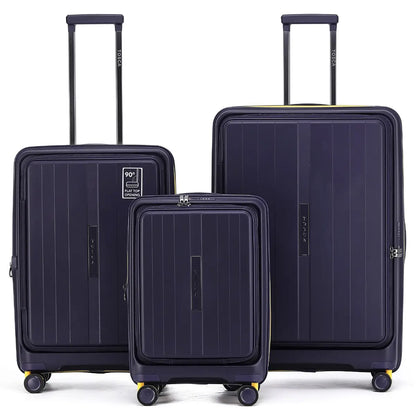 Tosca Cruiser Front Opening 4-Wheel Expandable Suitcase Set of 3 - Purple / Yellow (Small Medium and Large)