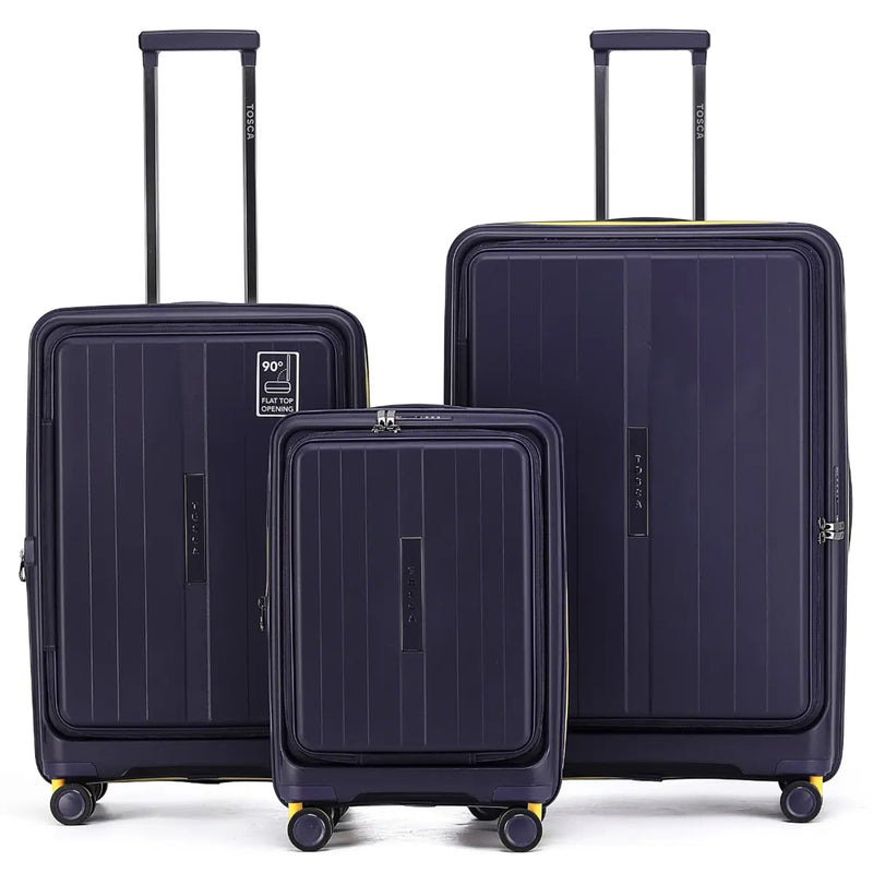 Tosca Cruiser Front Opening 4-Wheel Expandable Suitcase Set of 3 - Purple / Yellow (Small Medium and Large)