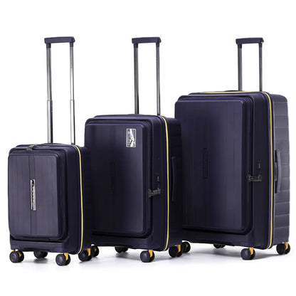 Tosca Cruiser Front Opening 4-Wheel Expandable Suitcase Set of 3 - Purple / Yellow (Small, Medium and Large)