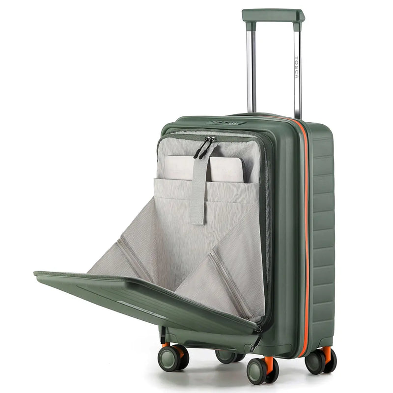 Tosca Cruiser Front Opening 4-Wheel Expandable Suitcase Set of 3 - Khaki / Orange (Small Medium and Large)