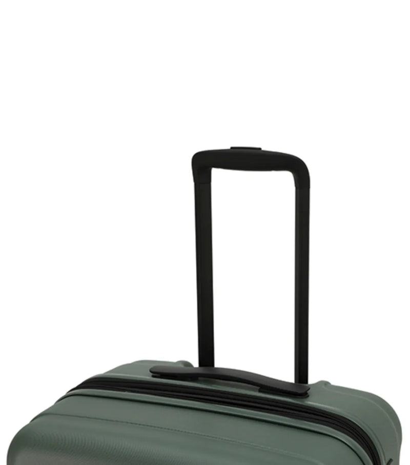 Olive green tosco interstellar 2.0 suitcase set made of lightweight polycarbonate with black telescoping handle and zipper