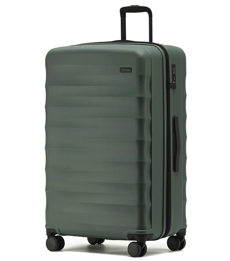 Olive green tosco interstellar 2.0 lightweight polycarbonate hard-shell suitcase with textured design and black wheels
