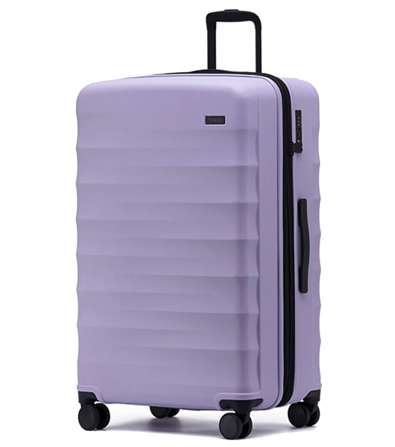 Lavender hard-shell tosco interstellar 2.0 suitcase set with black trim wheels three sizes and expandable litres dimensions