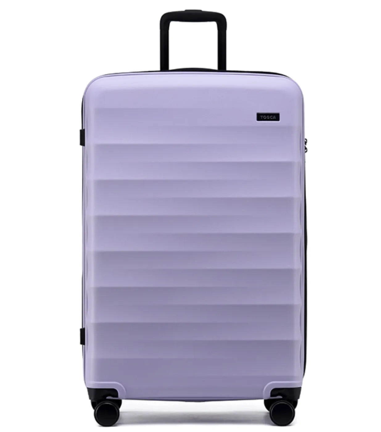 Lavender hard-shell tosco interstellar 2.0 suitcase set of 3 with horizontal ribbed texture and retractable handle in three sizes