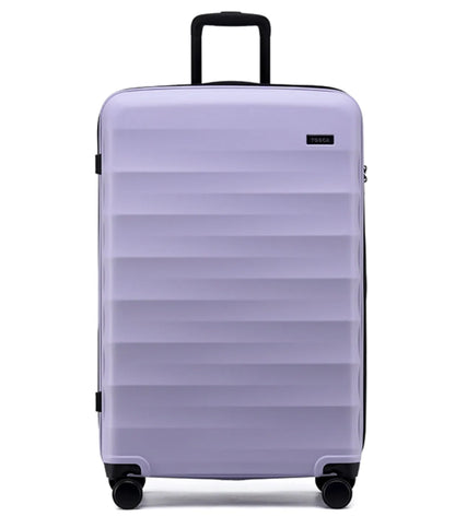 Lavender hard-shell tosco interstellar 2.0 suitcase set of 3 with horizontal ribbed texture and retractable handle in three sizes