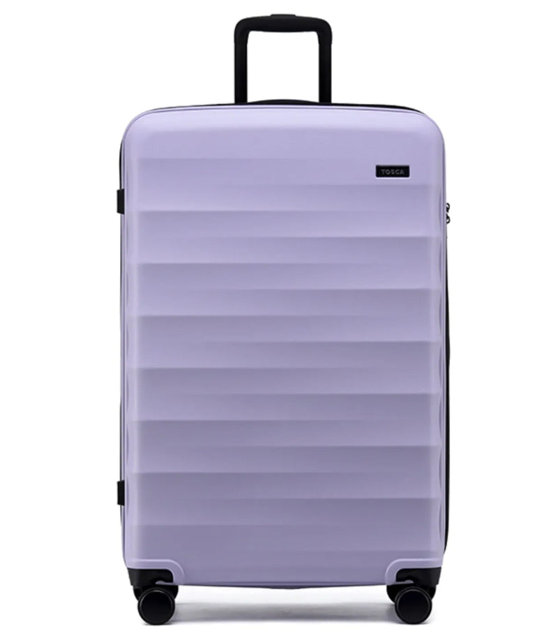 Lavender hard-shell tosco interstellar 2.0 suitcase set of 3 with horizontal ribbed texture and retractable handle in three sizes