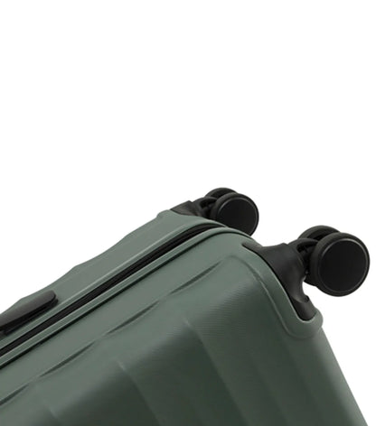 Olive green tosco interstellar 2.0 lightweight polycarbonate hard-shell suitcase set with black retractable wheels and textured surface