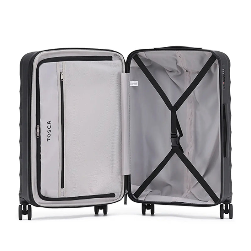 Fully lined with cargo straps and pockets