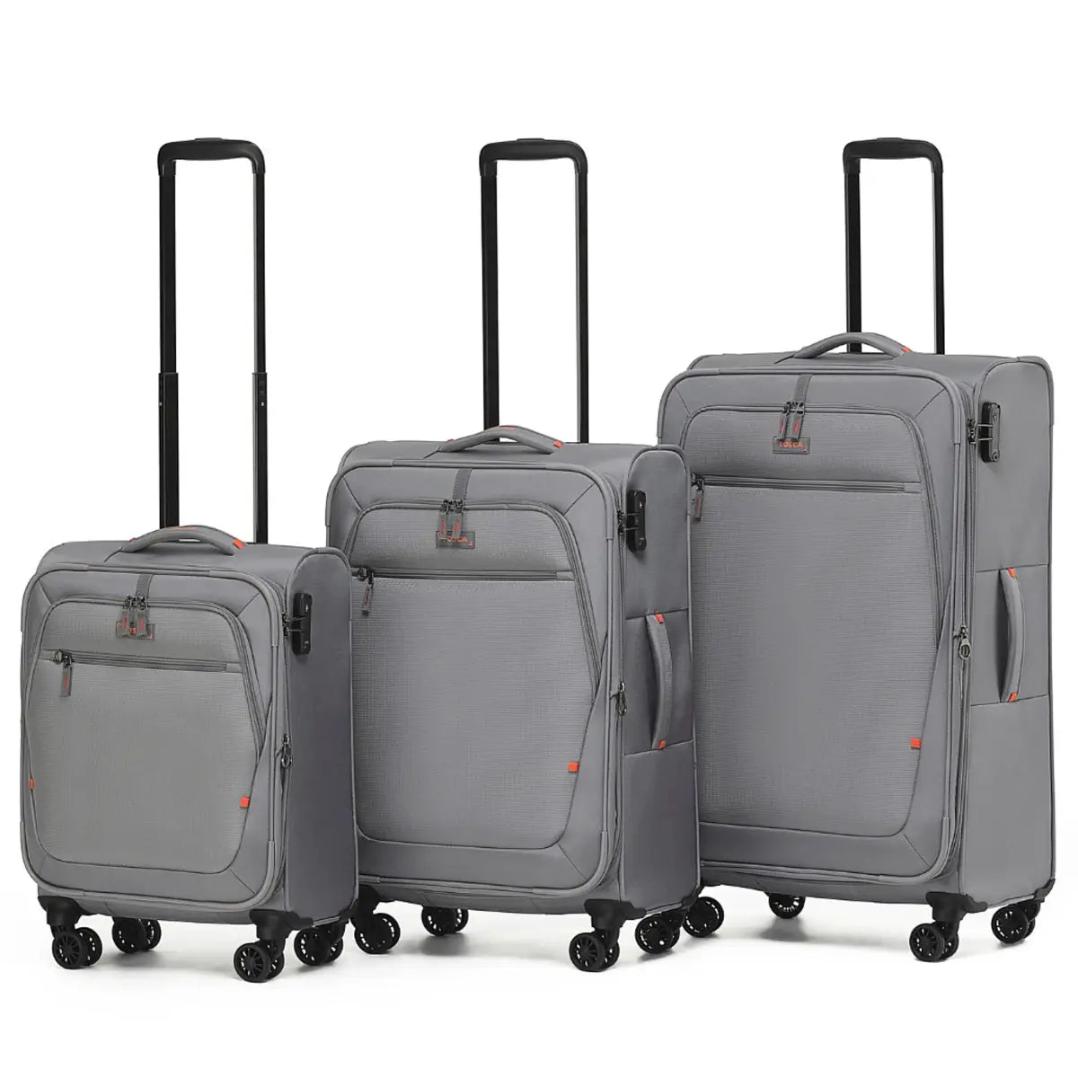 Tosca Luna-Lite 4-Wheel Expandable Suitcase Set of 3 (Small, Medium and Large) - Grey / Orange