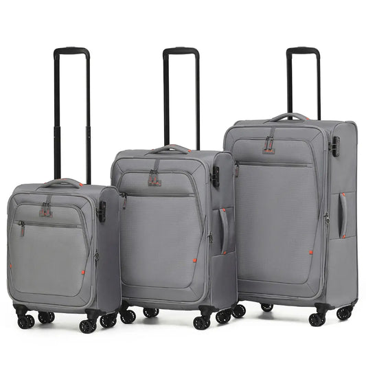 Tosca Luna-Lite 4-Wheel Expandable Suitcase Set of 3 (Small, Medium and Large) - Grey / Orange