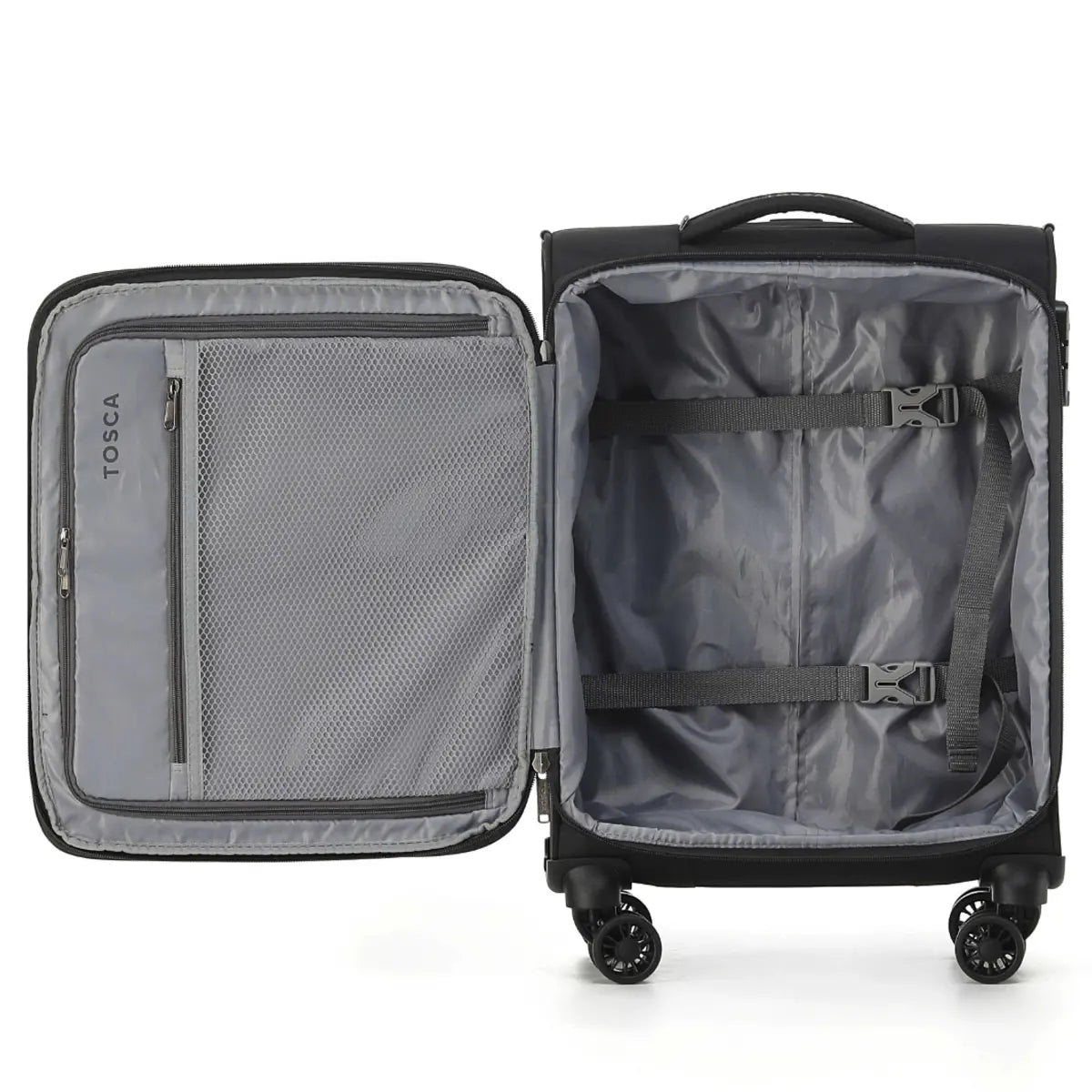 Tosca Luna-Lite 4-Wheel Expandable Suitcase Set of 3 (Small Medium and Large) - Black / Grey