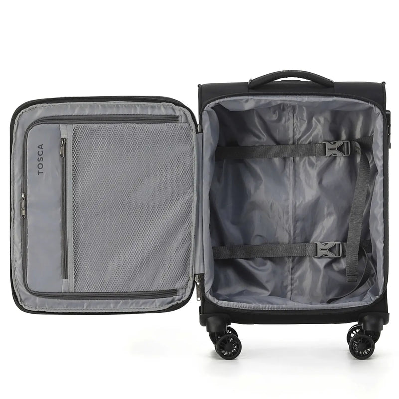 Tosca Luna-Lite 4-Wheel Expandable Suitcase Set of 3 (Small Medium and Large) - Black / Grey