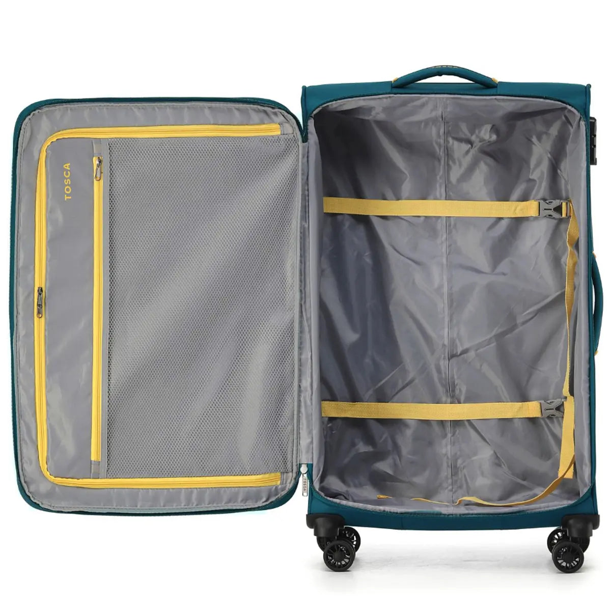 Tosca Luna-Lite 4-Wheel Expandable Suitcase Set of 3 (Small Medium and Large) - Teal / Lime