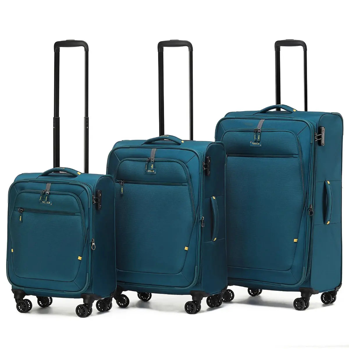 Tosca Luna-Lite 4-Wheel Expandable Suitcase Set of 3 (Small, Medium and Large) - Teal / Lime