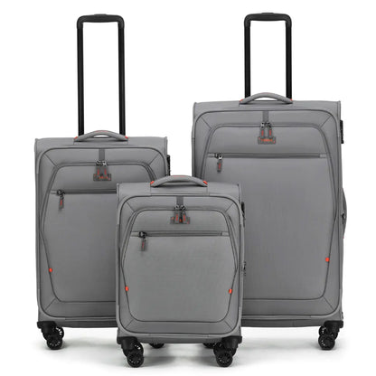 Tosca Luna-Lite 4-Wheel Expandable Suitcase Set of 3 (Small Medium and Large) - Grey / Orange
