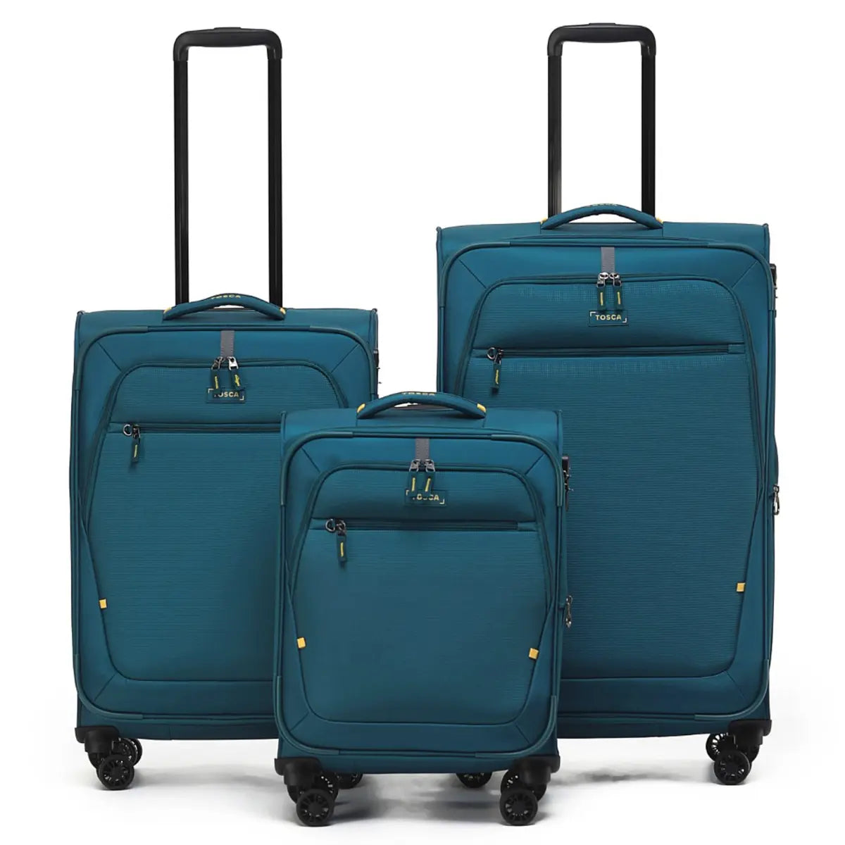 Tosca Luna-Lite 4-Wheel Expandable Suitcase Set of 3 (Small Medium and Large) - Teal / Lime