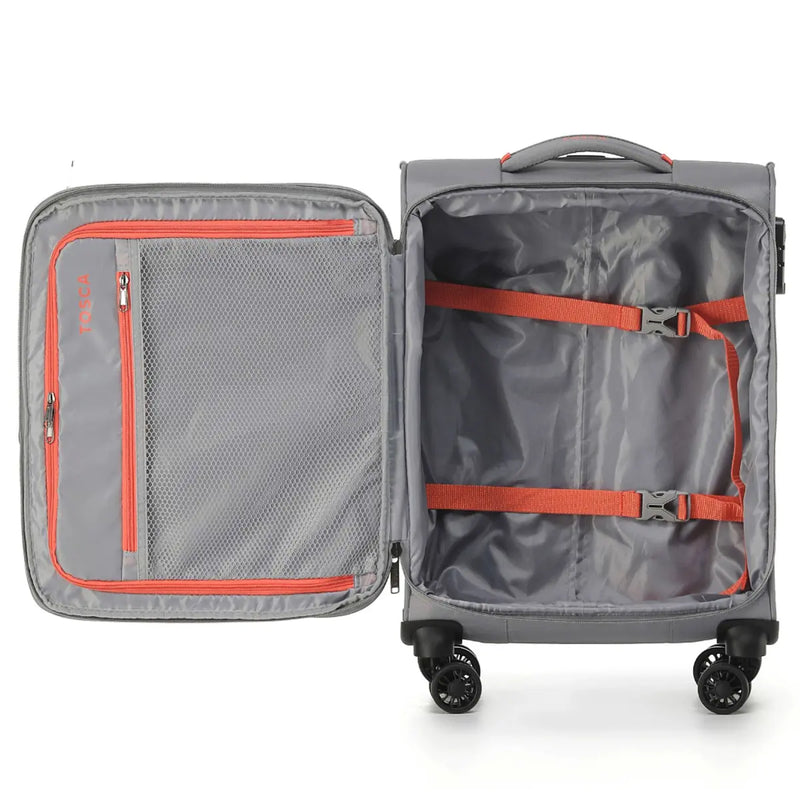 Tosca Luna-Lite 4-Wheel Expandable Suitcase Set of 3 (Small Medium and Large) - Grey / Orange