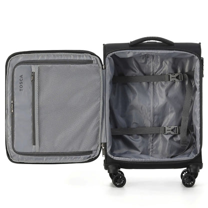 Tosca Luna-Lite 52 cm Front Opening 4-Wheel Expandable Carry-on Suitcase - Black / Grey