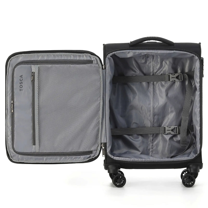 Tosca Luna-Lite 52 cm Front Opening 4-Wheel Expandable Carry-on Suitcase - Black / Grey